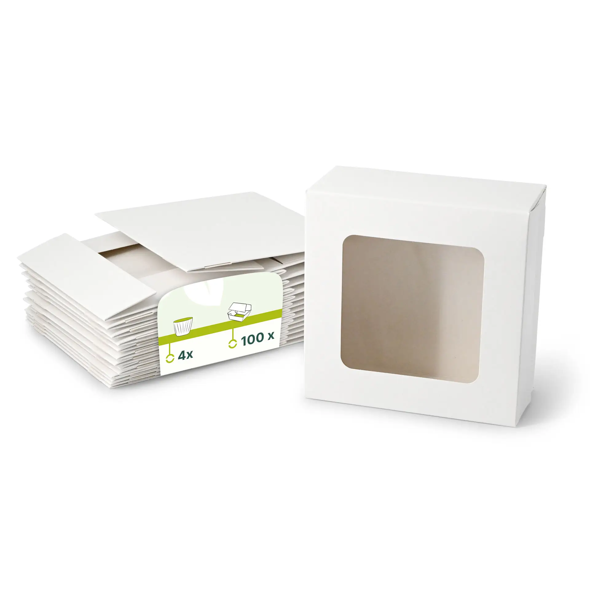 Cupcake Boxen (4er), Zellulose-Fenster, weiß
