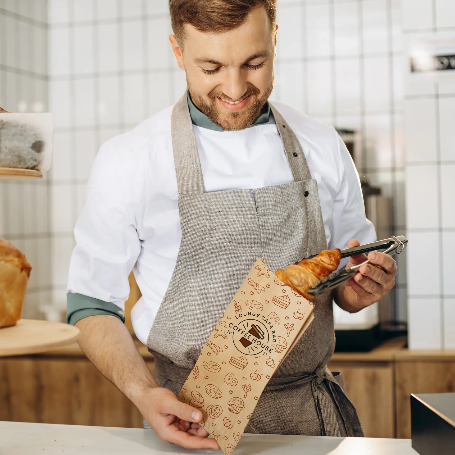 Brötchentüten bedruckt, braun, 15 x 6 x 29 cm