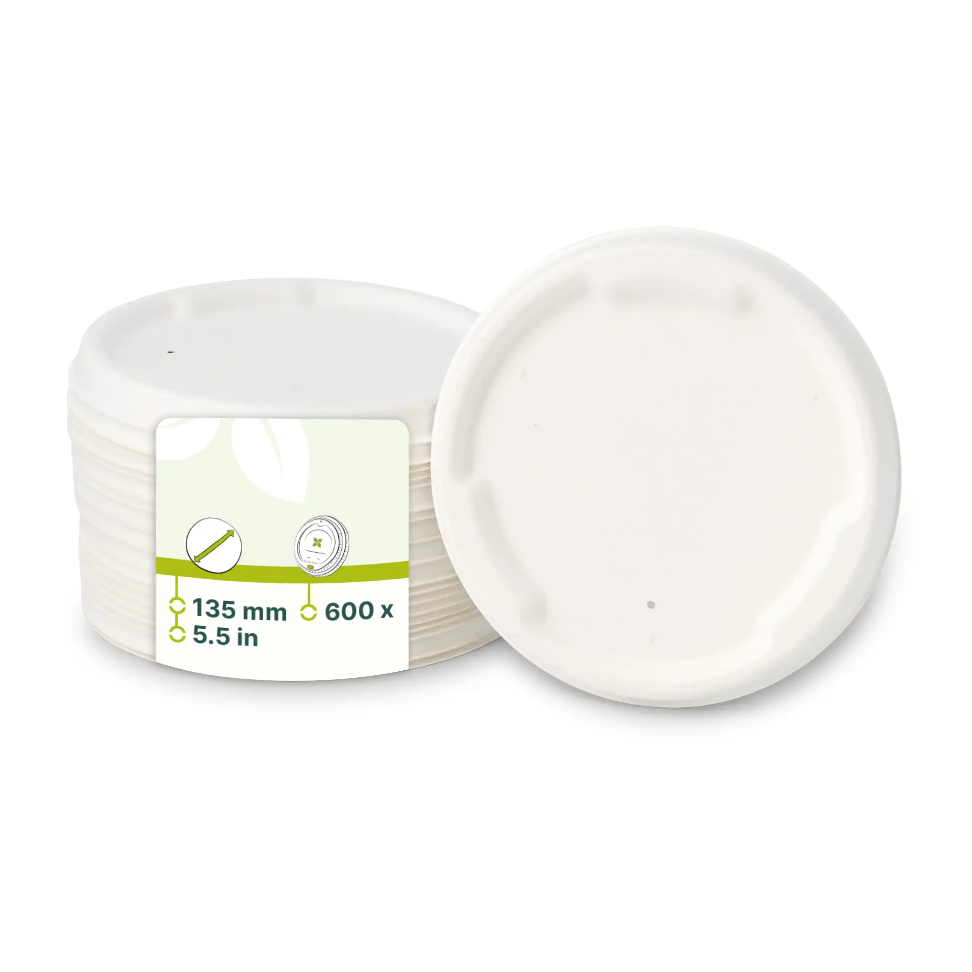 Deckel aus Zuckerrohr Ø 135 mm, weiß, rund