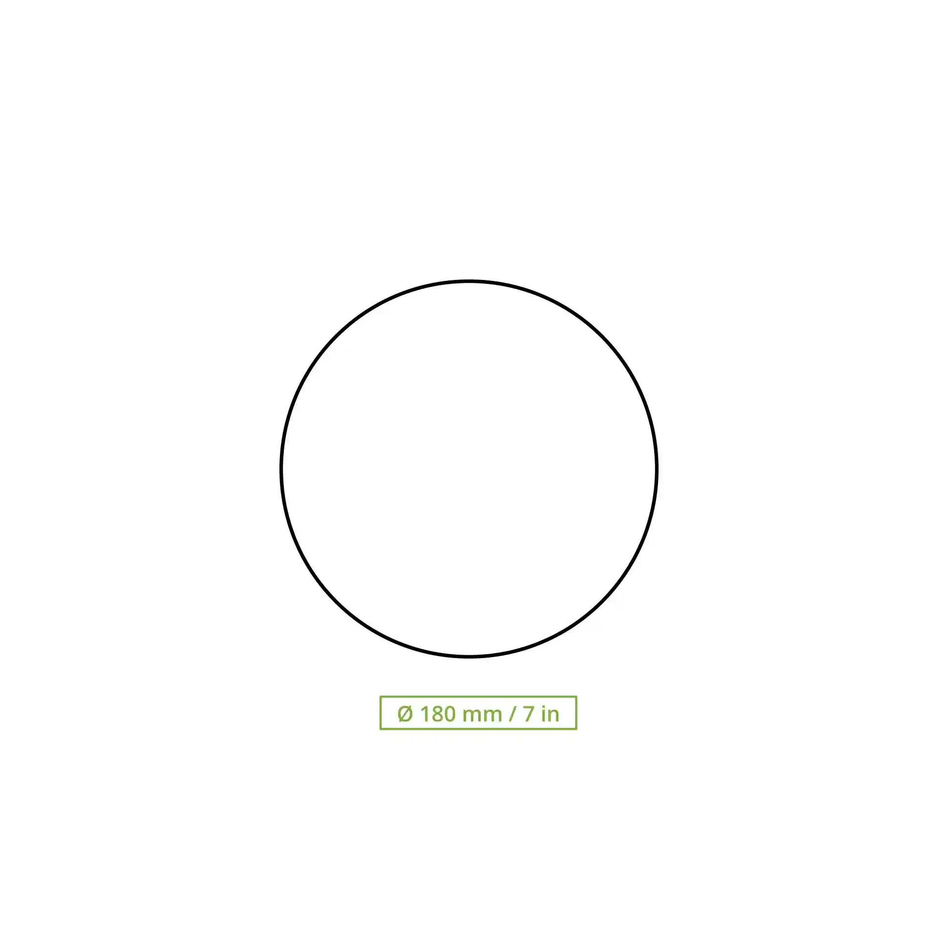 Disegno schematico di un coperchio rotondo con un diametro di 180 mm su uno sfondo semplice.