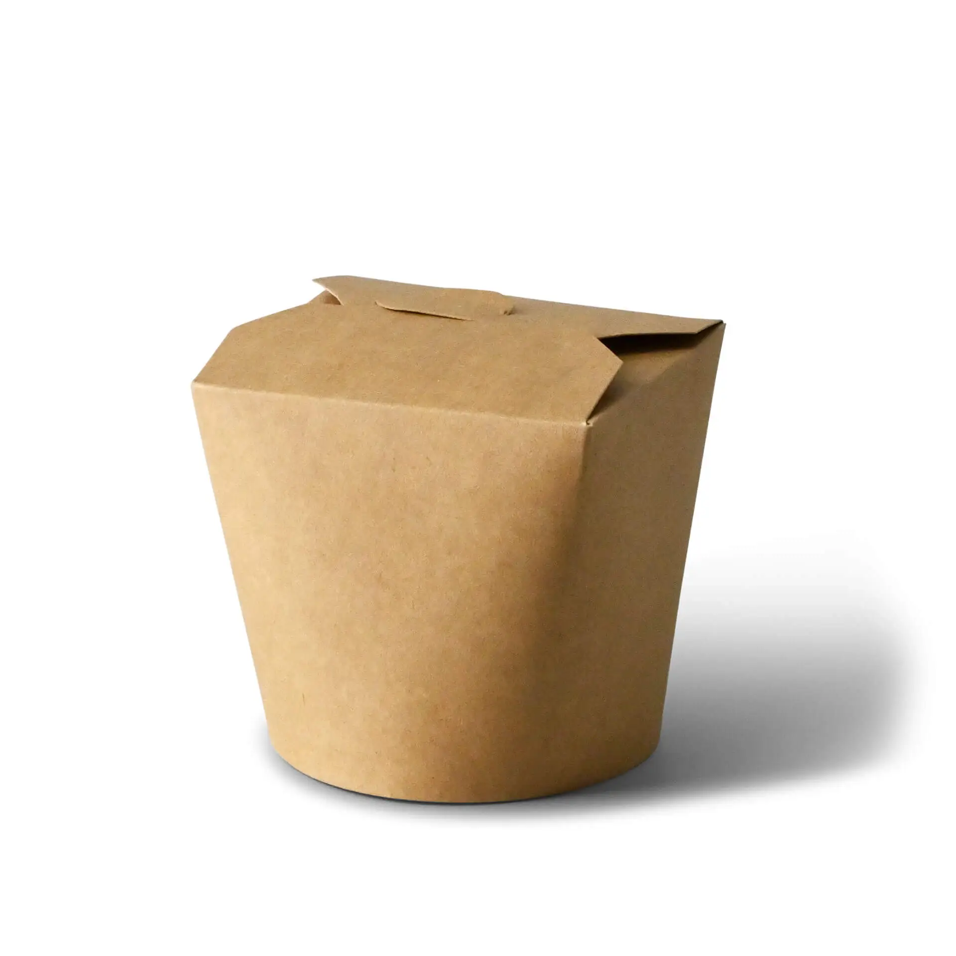 Scatola per noodles in cartone kraft marrone, capacità di 650 ml, con chiusura sicura e rivestimento interno in PE.
