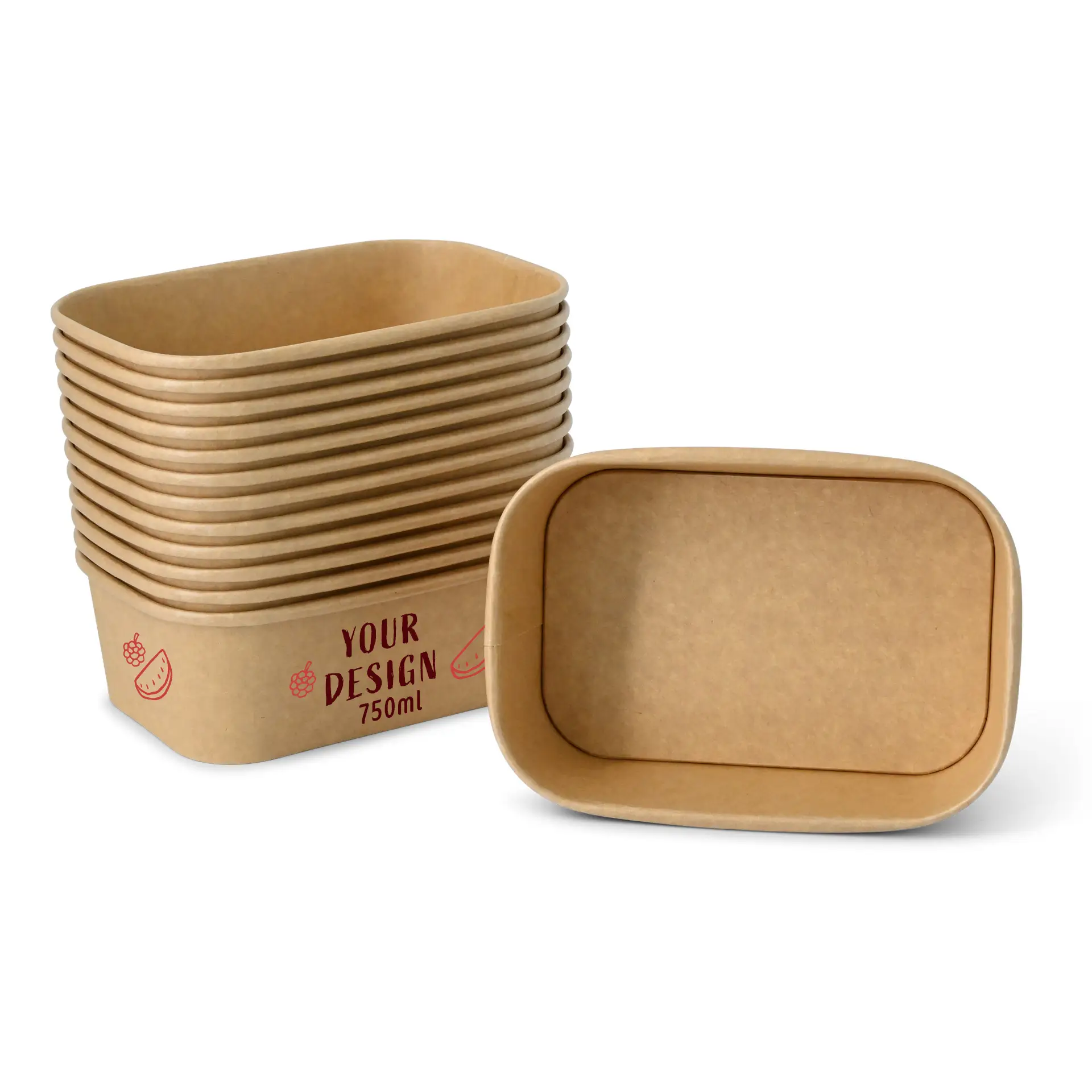 Ciotola per insalata personalizzata (rettangolare), 750 ml / 30 oz, marrone, rivestimento PE