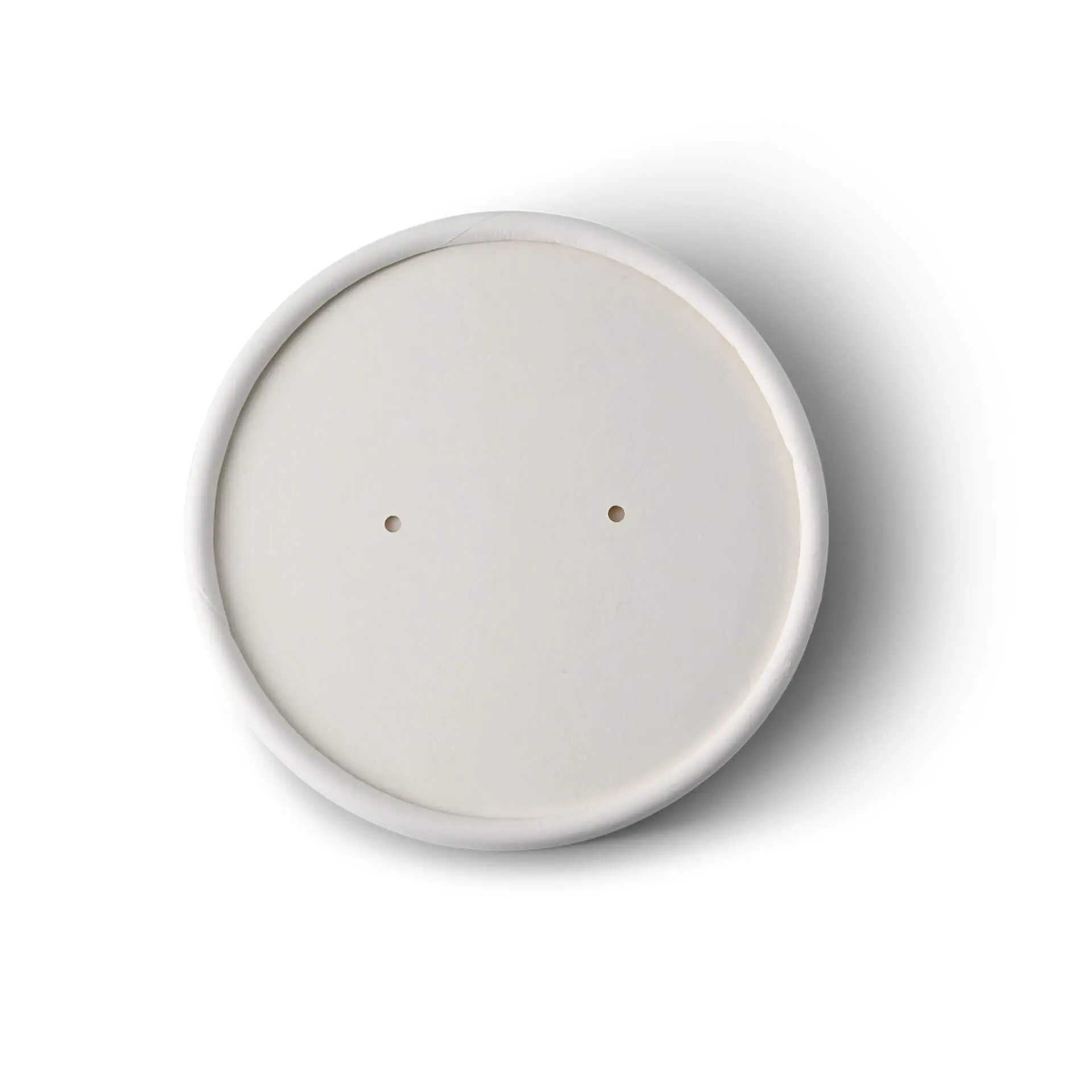 Coperchio in membrana biodegradabile bianco con piccoli fori, progettato per contenitori in cartone da 200 e 300 ml.