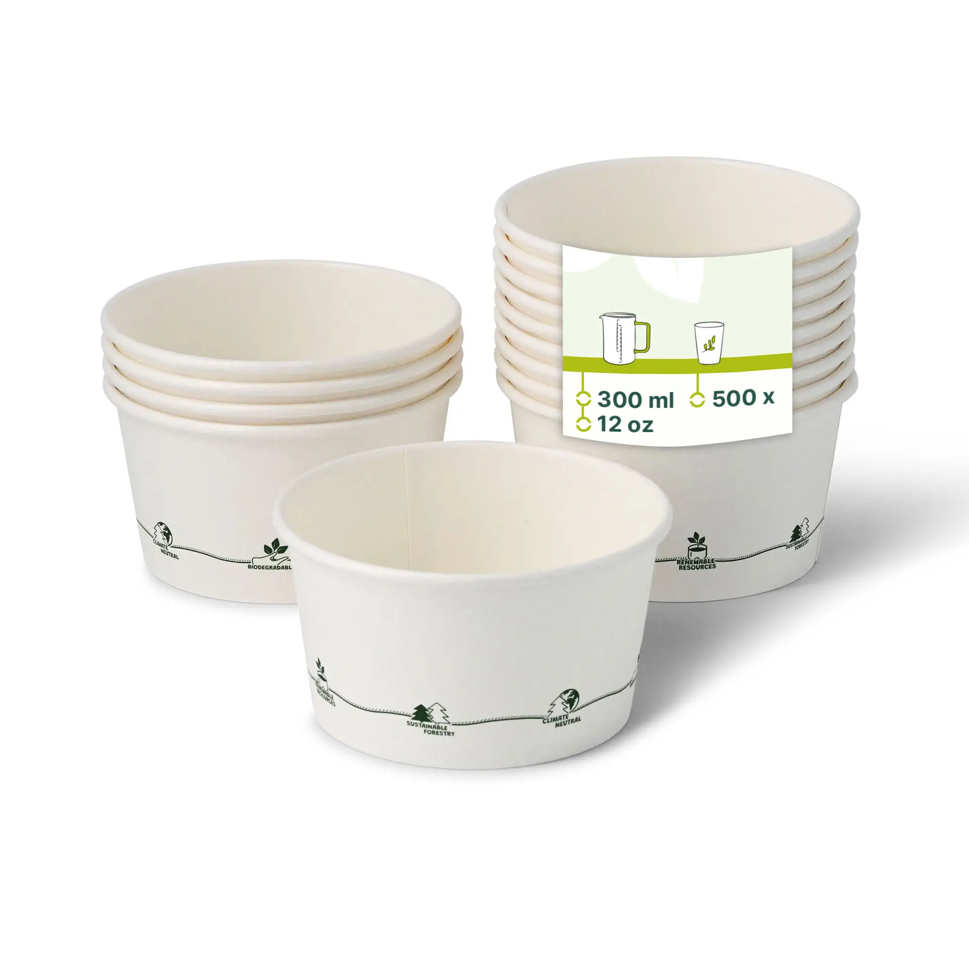 Karton-Universal-Becher (bio-beschichtet) 300 ml / 12 oz, Ø 115 mm, "EcoUp©"-Icons