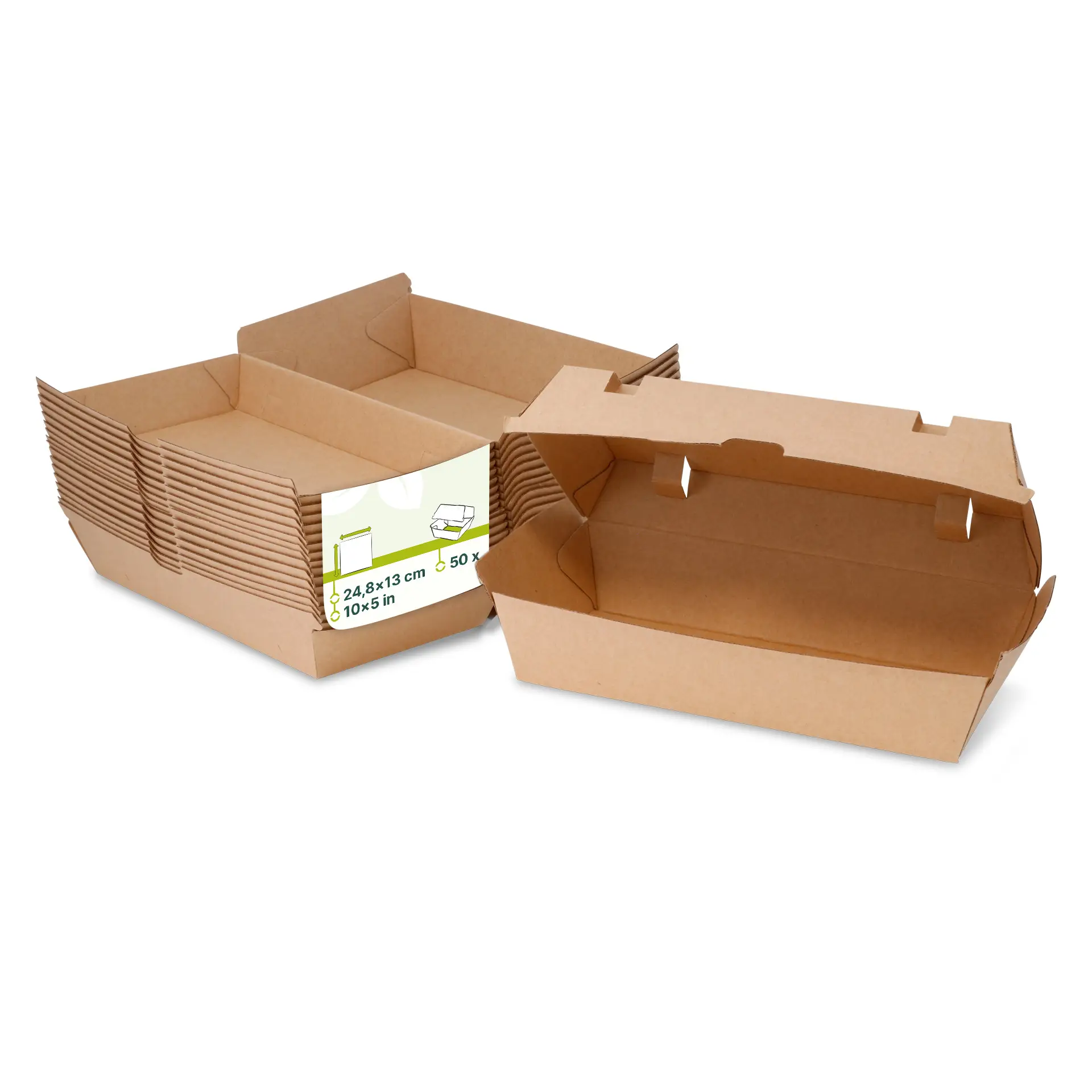 Scatole alimentari in cartone kraft marrone robuste con coperchi a cerniera; adatte per piatti caldi e freddi; 24,8 x 13 x 7,5 cm.