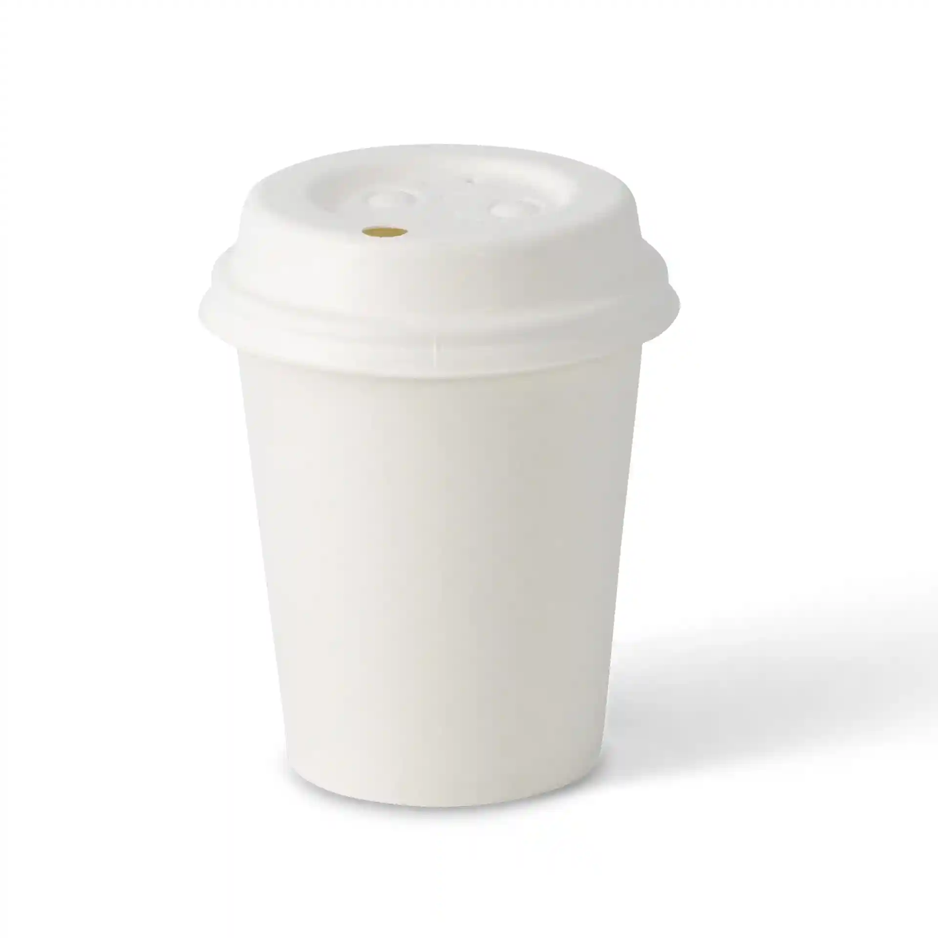 Bicchiere di carta bianco con parete singola, capacità di 200 ml e diametro di 80 mm.