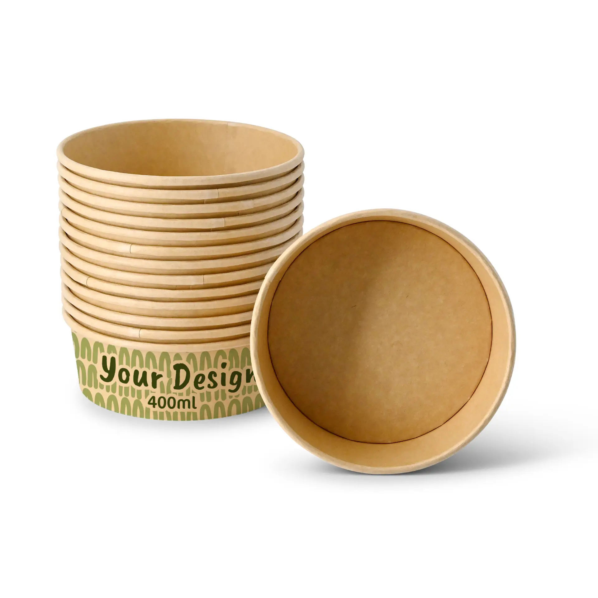 Ciotole per insalata personalizzate / Bowls stampate, 400 ml, Ø 150 mm, marrone, con rivestimento PE