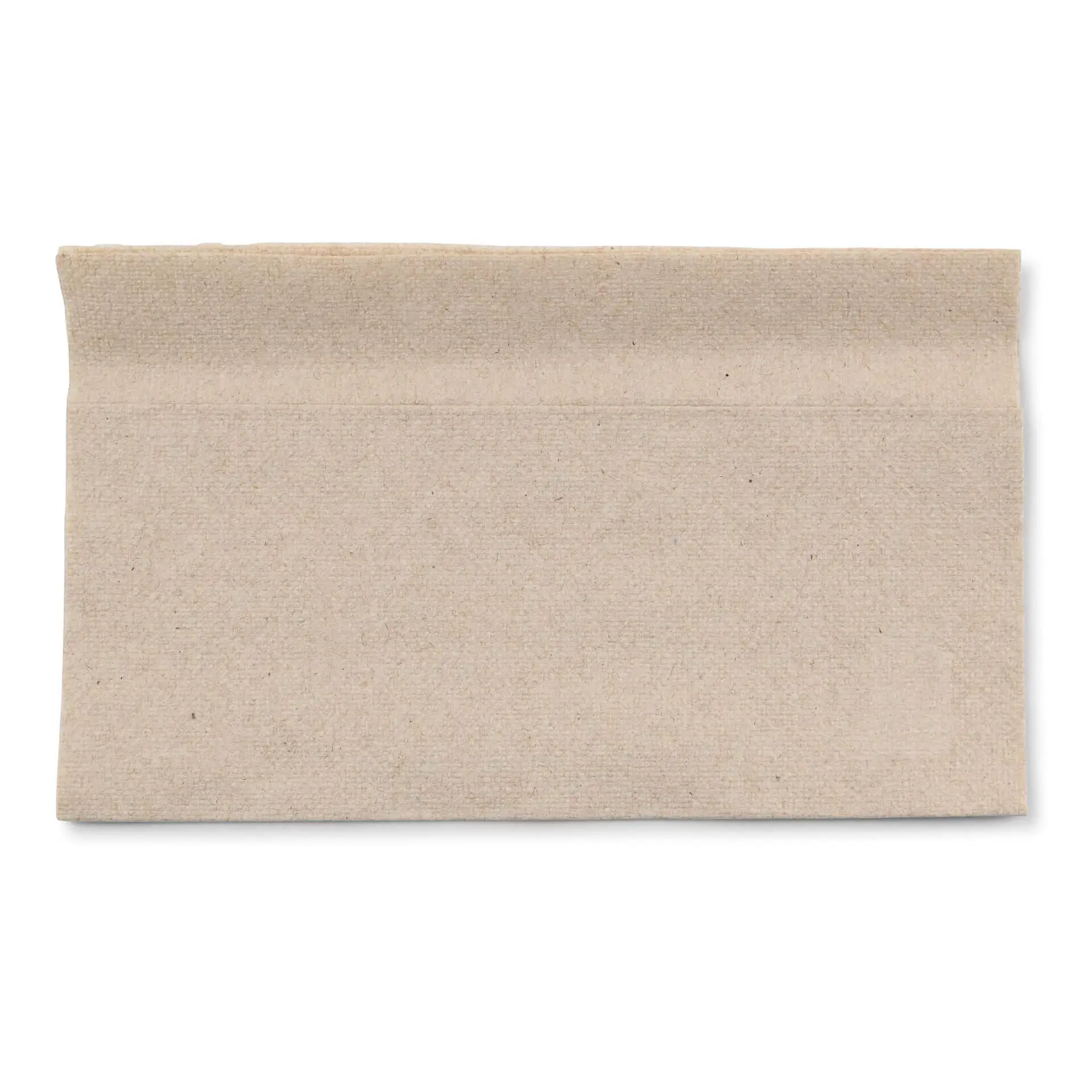 Tovagliolo di carta rettangolare non sbiancato con simbolo di riciclo visibile e testo nell'angolo in basso a destra.