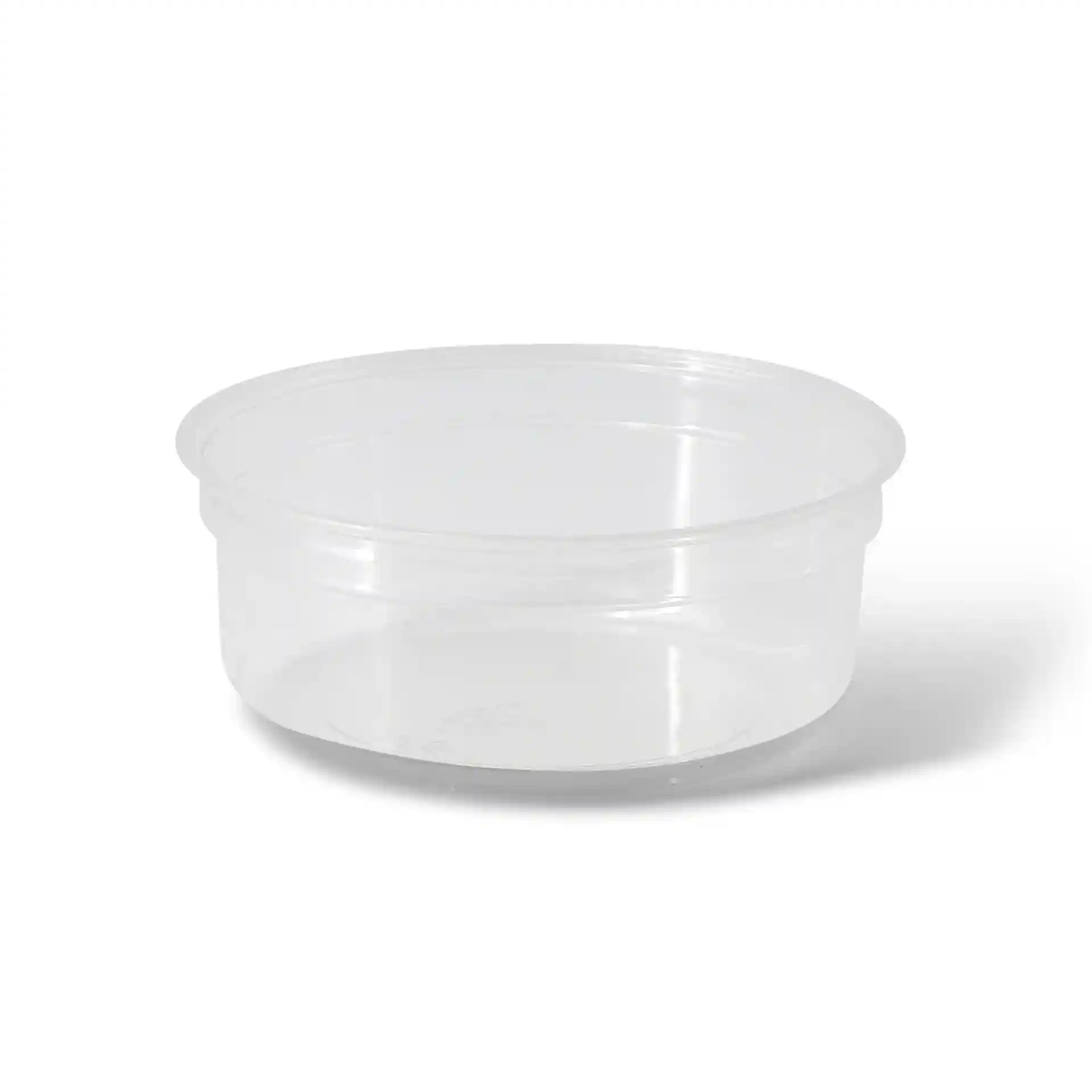 Contenitore rotondo trasparente con capacità di 250 ml e diametro di 117 mm.