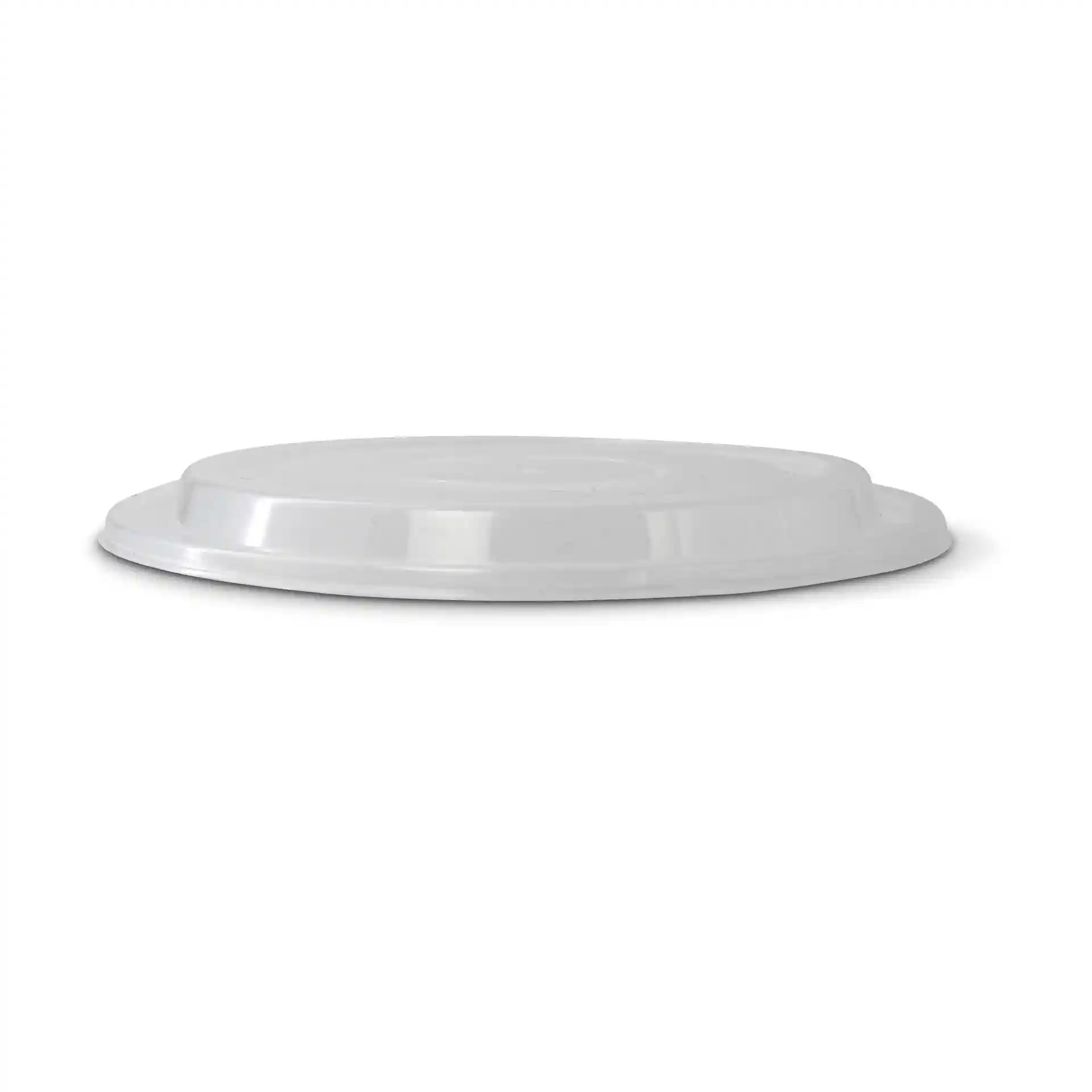 Coperchio rotondo trasparente riutilizzabile in polipropilene, alto 16 mm e diametro 183 mm.