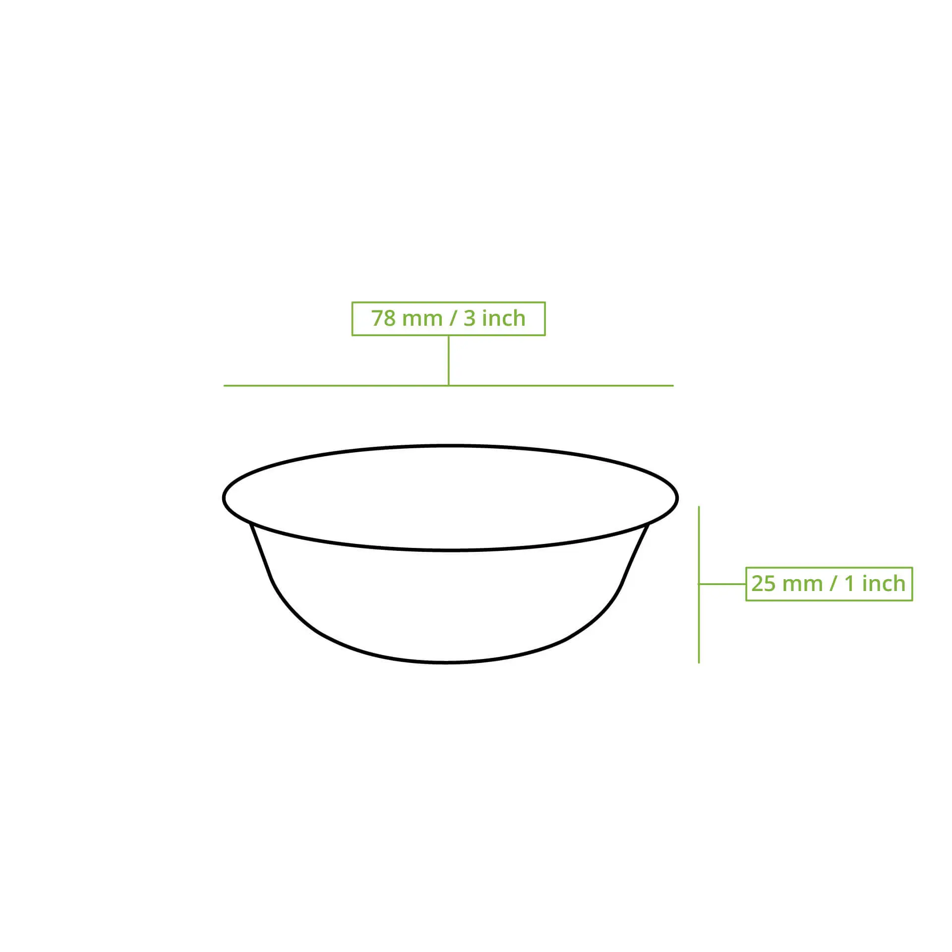 Ciotola rotonda in foglia di palma, 78 mm di diametro e 25 mm di altezza, adatta per piccole porzioni, design ecologico.