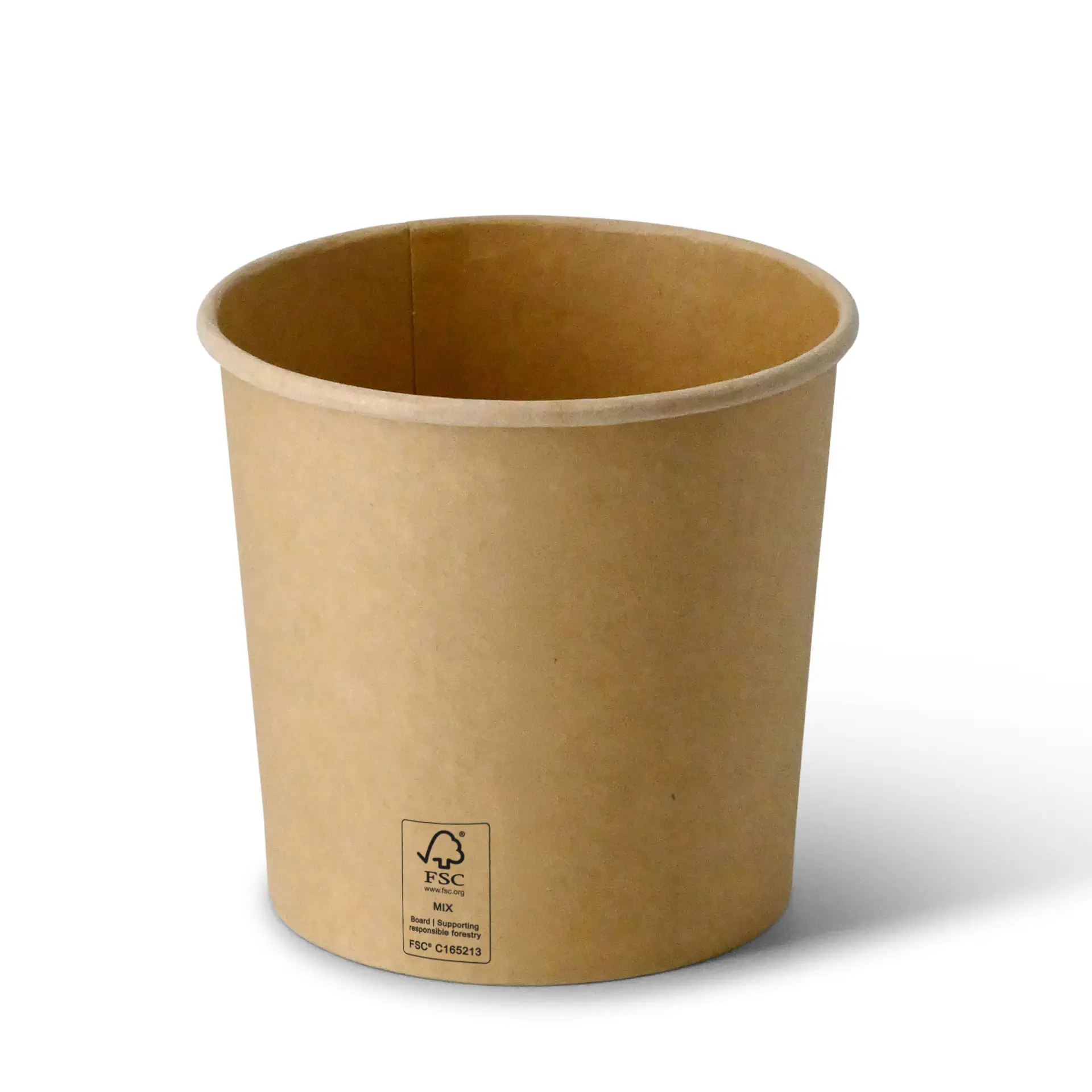Coppa di carta marrone per zuppe con rivestimento in PE; adatta per piatti caldi e freddi, larghezza 115 mm, capacità di 24 oz.