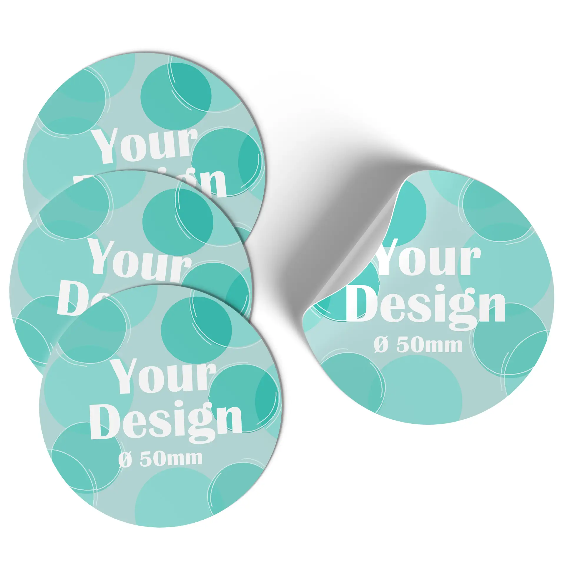 Adesivo rotondo con un gradiente blu e un design bianco, di 5 cm di diametro.