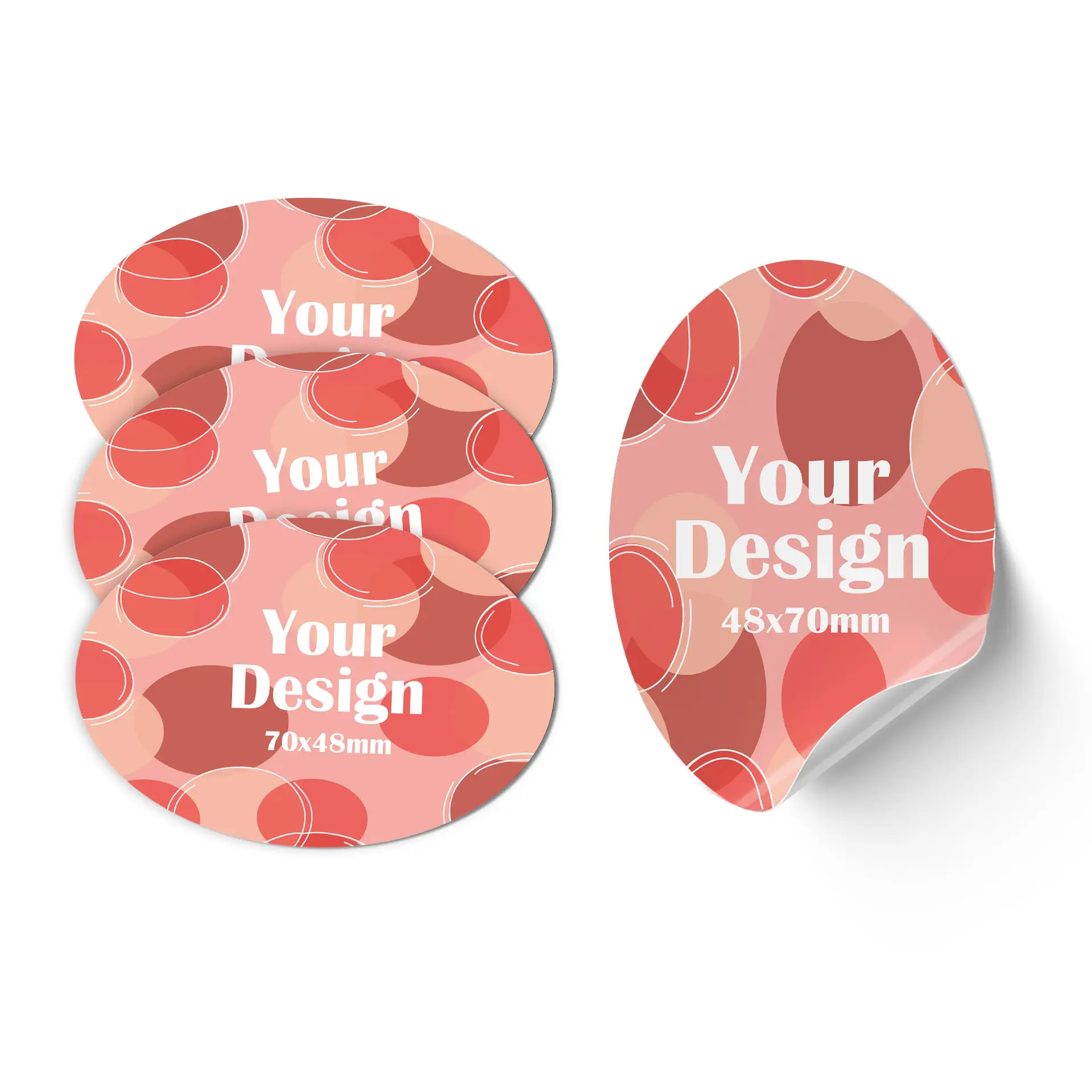 Etichetta autoadesiva verde con design grafico bianco e dimensioni 70x48 mm.