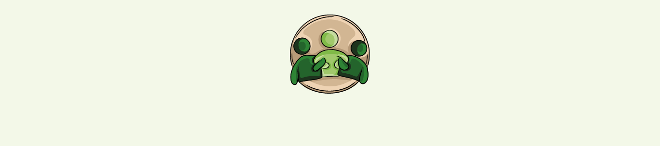Icona circolare con una pianta verde stilizzata e foglie tonde su uno sfondo chiaro.