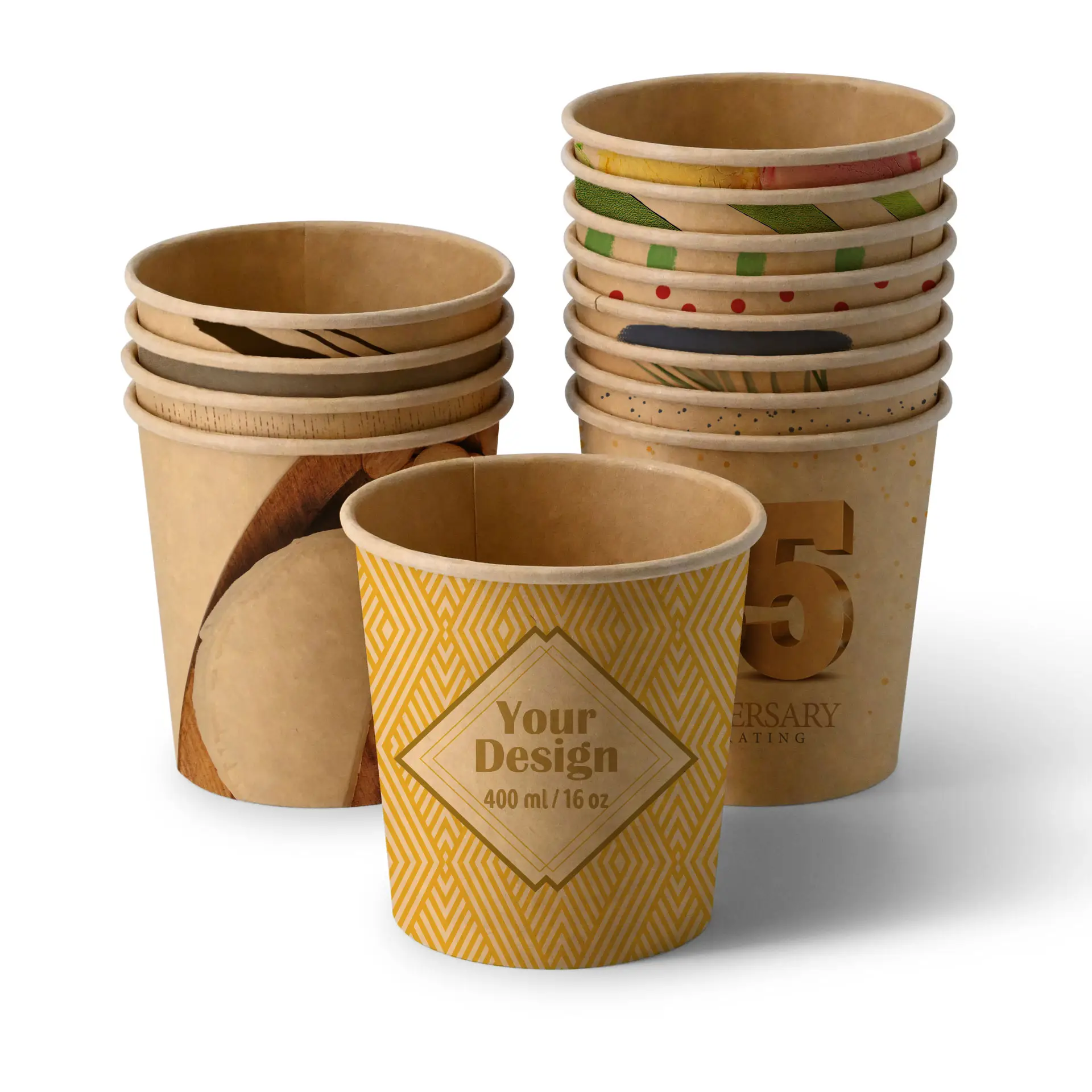 Suppenbecher to go bedruckt, 400 ml, Ø 95 mm, braun, PLA-beschichtet