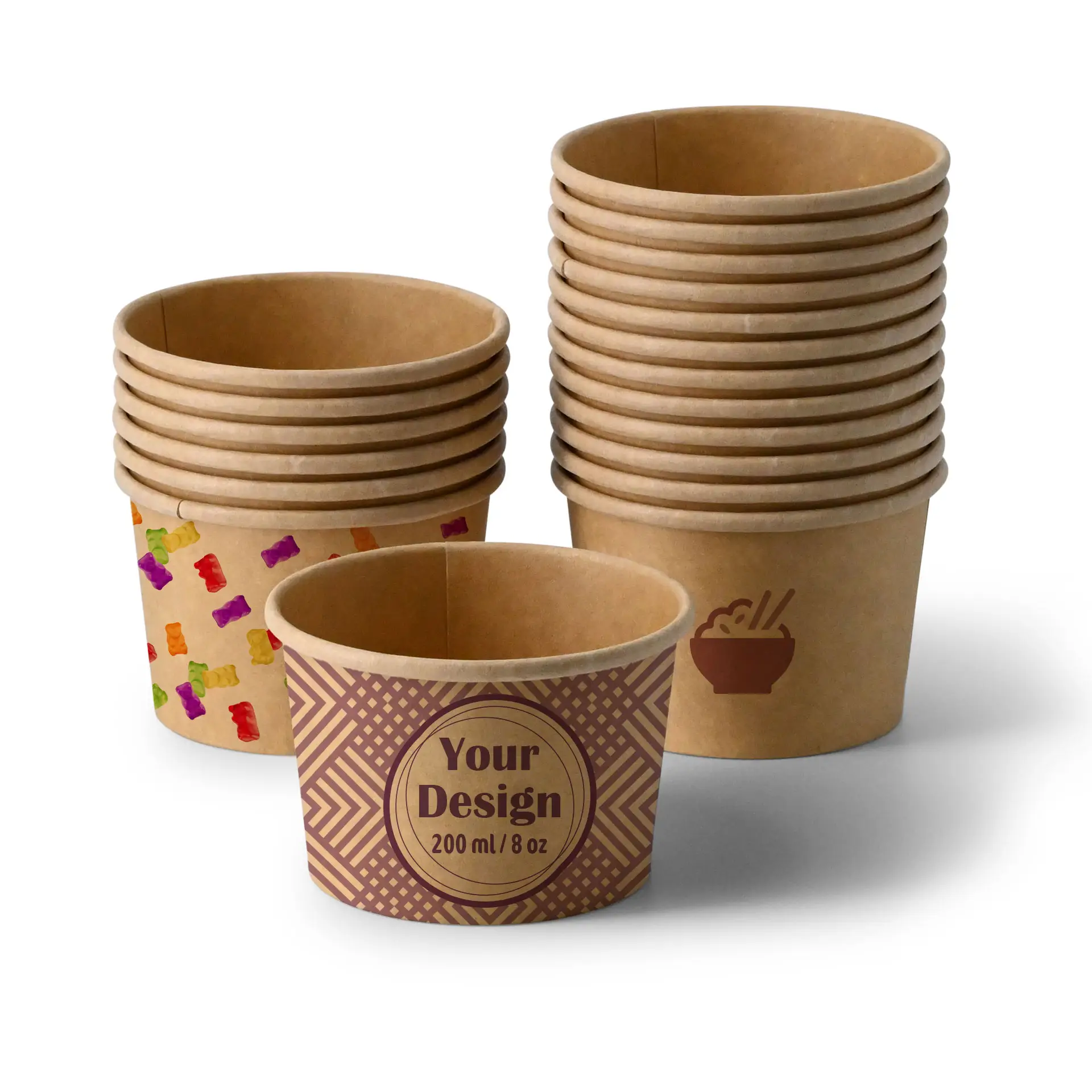 Suppenbecher to go bedruckt, 200 ml, Ø 90 mm, braun, PLA-beschichtet
