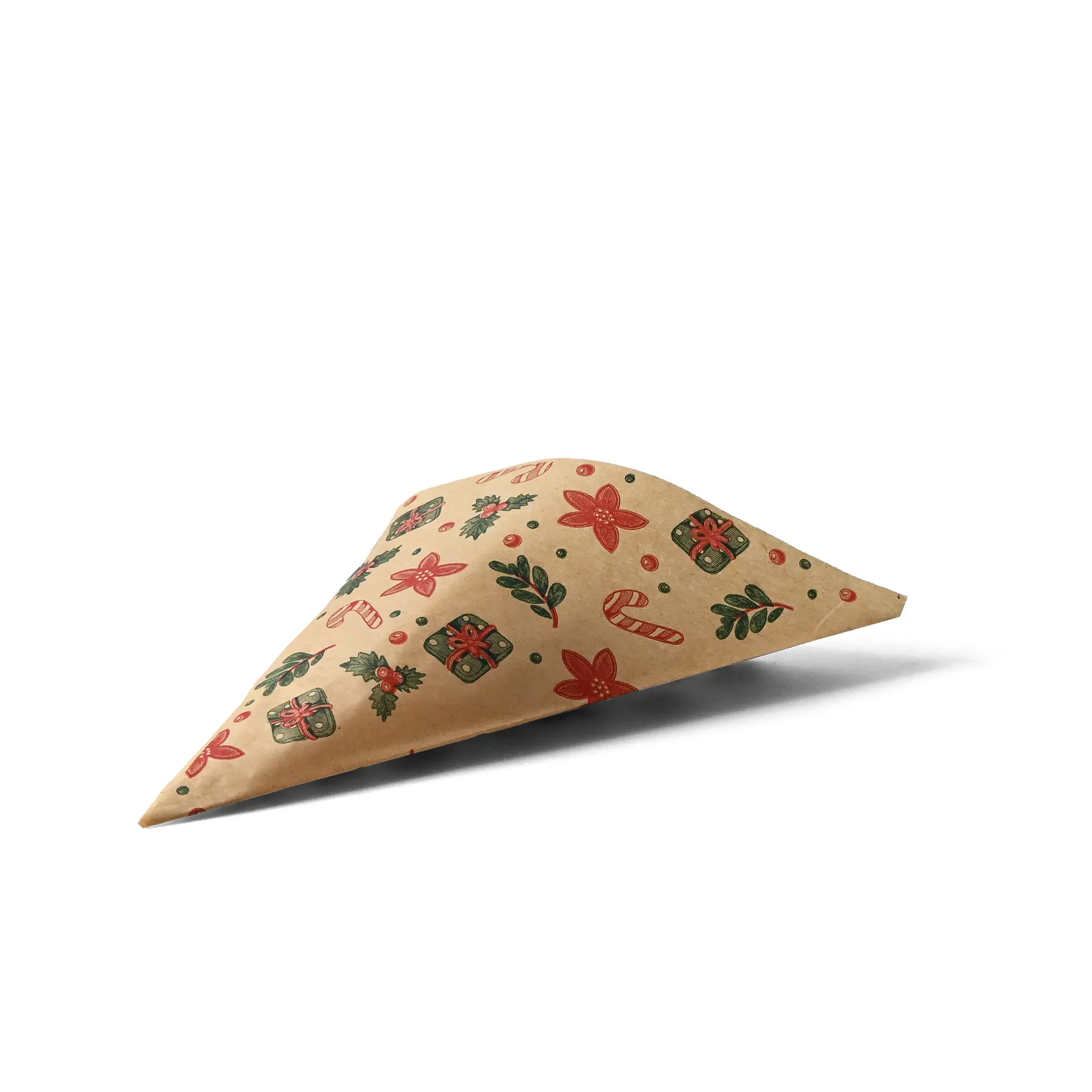 Busta marrone impermeabile con design invernale, con regali, bastoncini di zucchero e fiori, misura 19 x 19 cm.