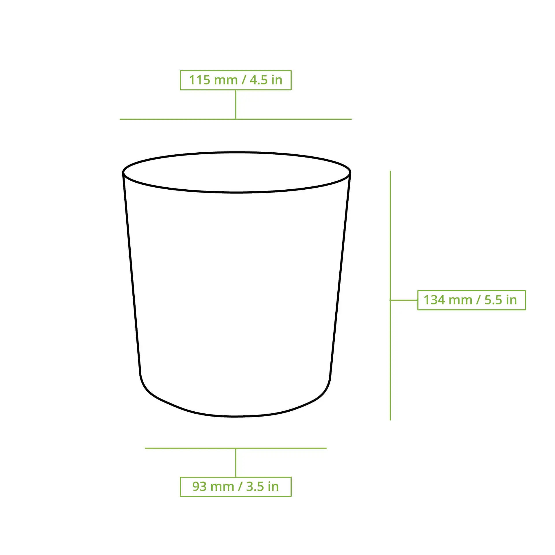 Coppetta per zuppa in cartone bianco biodegradabile da 32 oz con rivestimento in PLA, dimensioni: 115 mm di diametro, 134 mm di altezza, 93 mm di base.