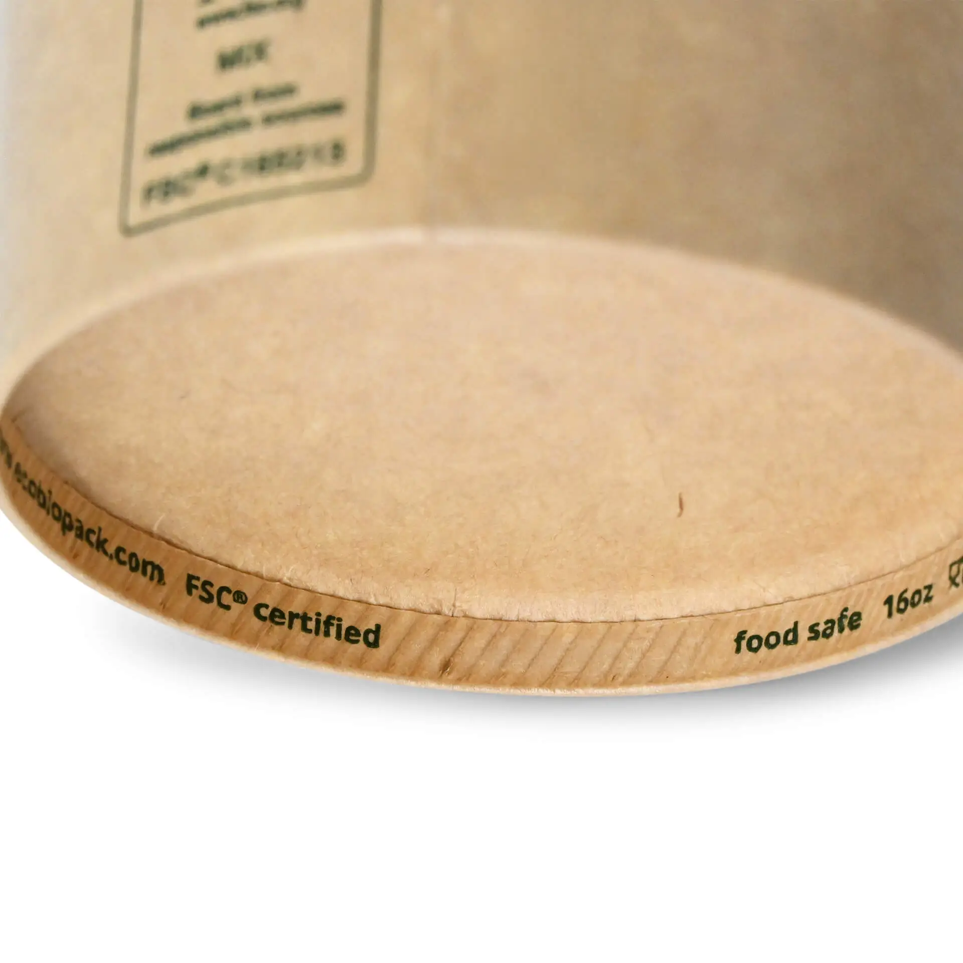 Coppa di gelato in carta marrone da 16 oz con certificazione FSC, dotata di barriera a dispersione a base d'acqua. Biodegradabile e sicura per gli alimenti.