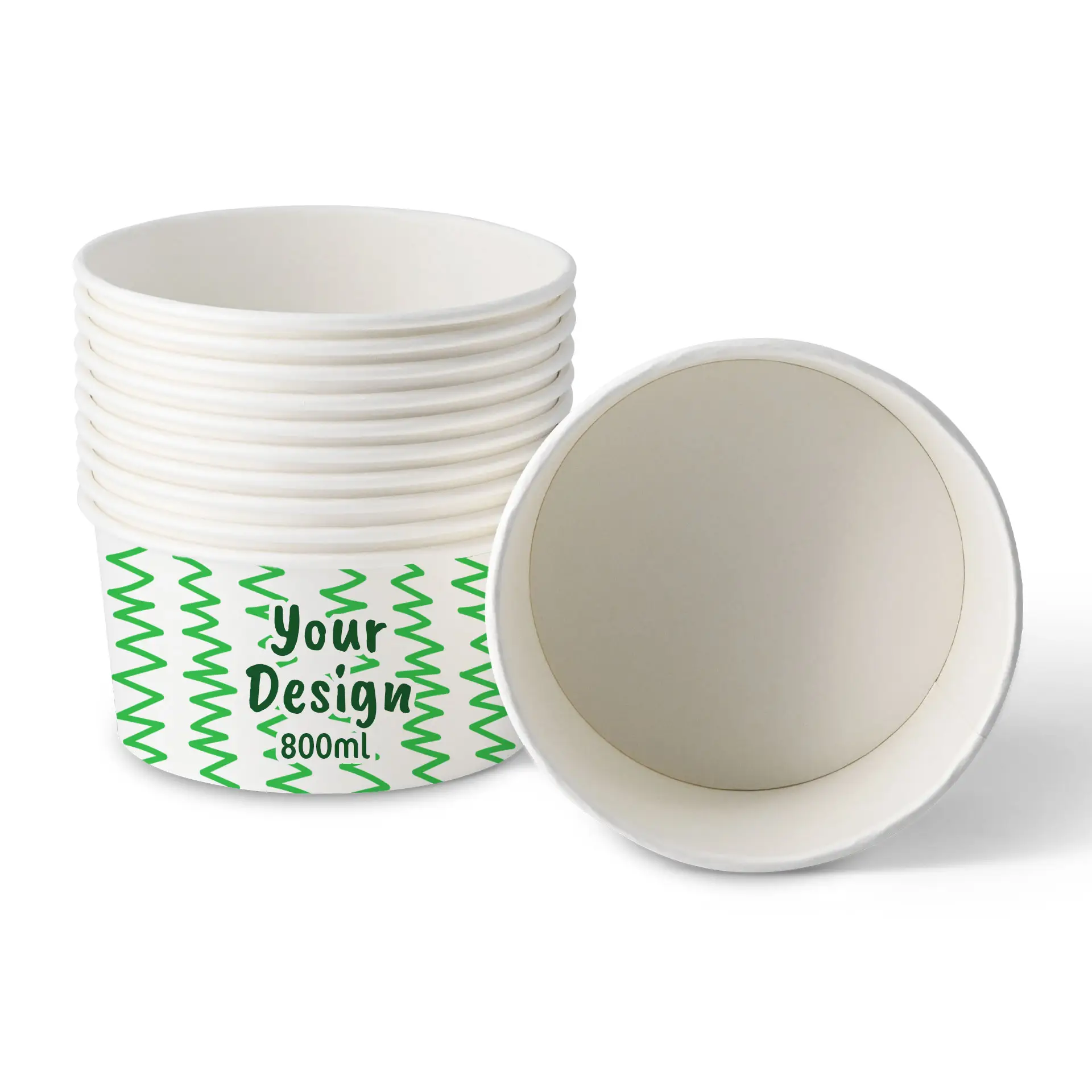 Ciotole per insalata personalizzate / Bowls stampate, 800 ml, Ø 150 mm, bianco, con rivestimento PLA