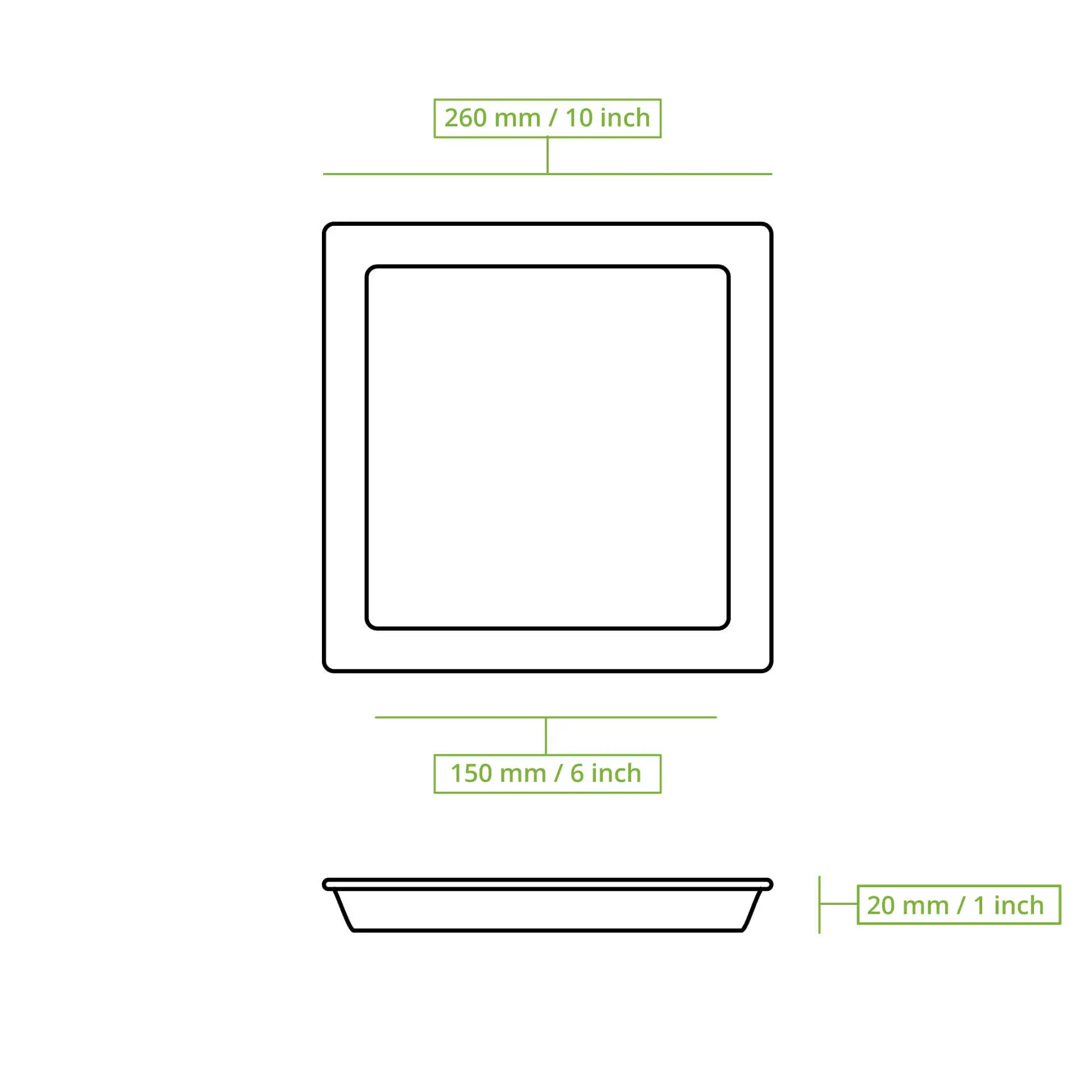 Teller aus Zuckerrohr 26 x 26 cm, quadratisch